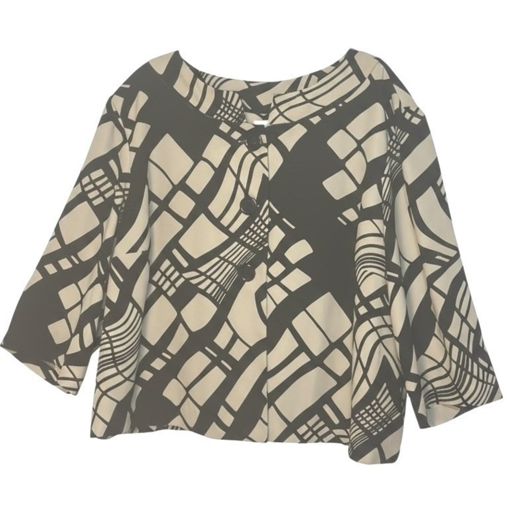 Danny & Nicole Flowy Jacket Bell Sleeve MCM Graphic Citi Chic Black Cream 20W